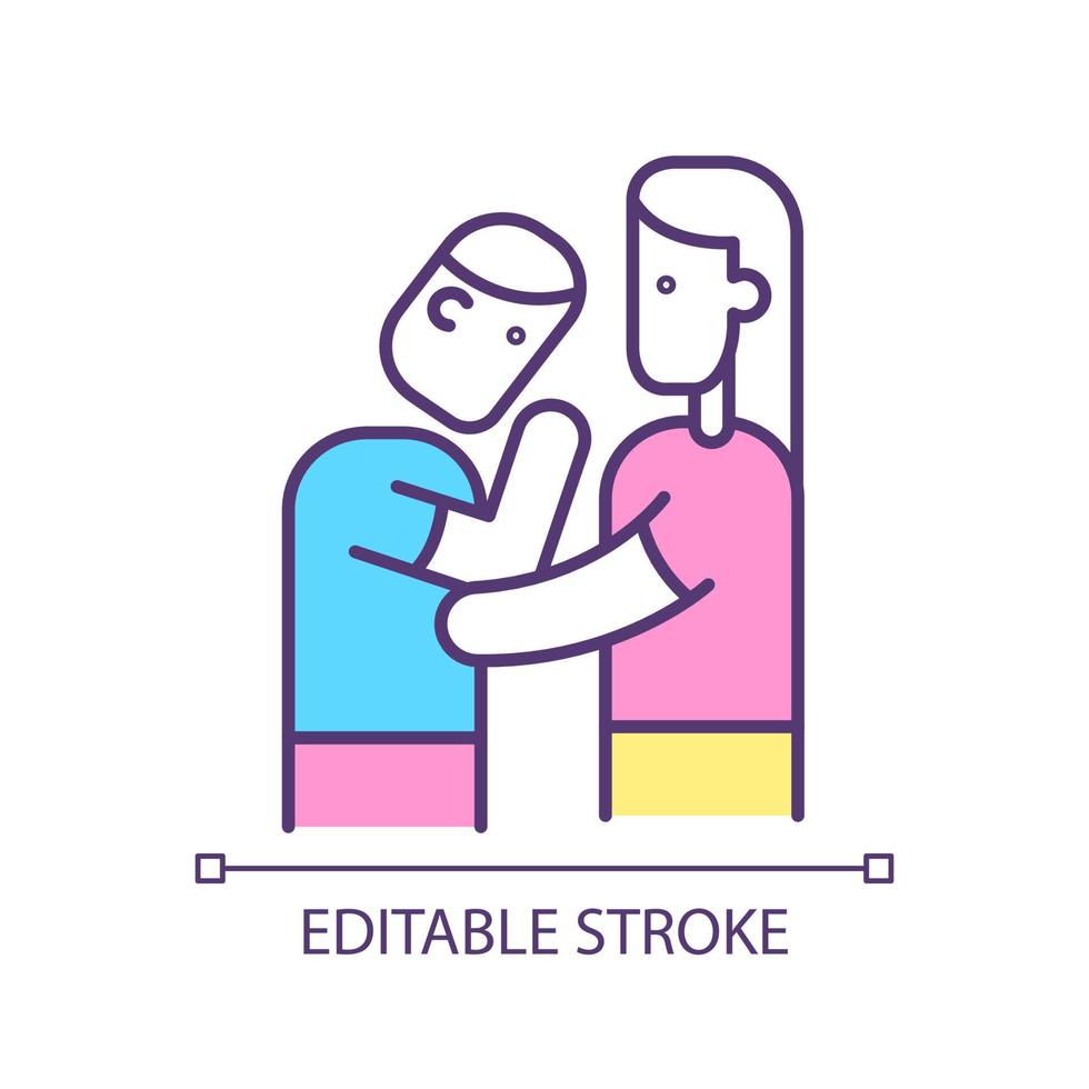 Showing empathy RGB color icon. Sharing feelings and thoughts with friend. Being active listener. Isolated vector illustration. Simple filled line drawing. Editable stroke.