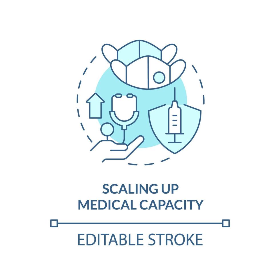 Scaling up medical capacity turquoise concept icon. World cooperation against covid abstract idea thin line illustration. Isolated outline drawing. Editable stroke. vector