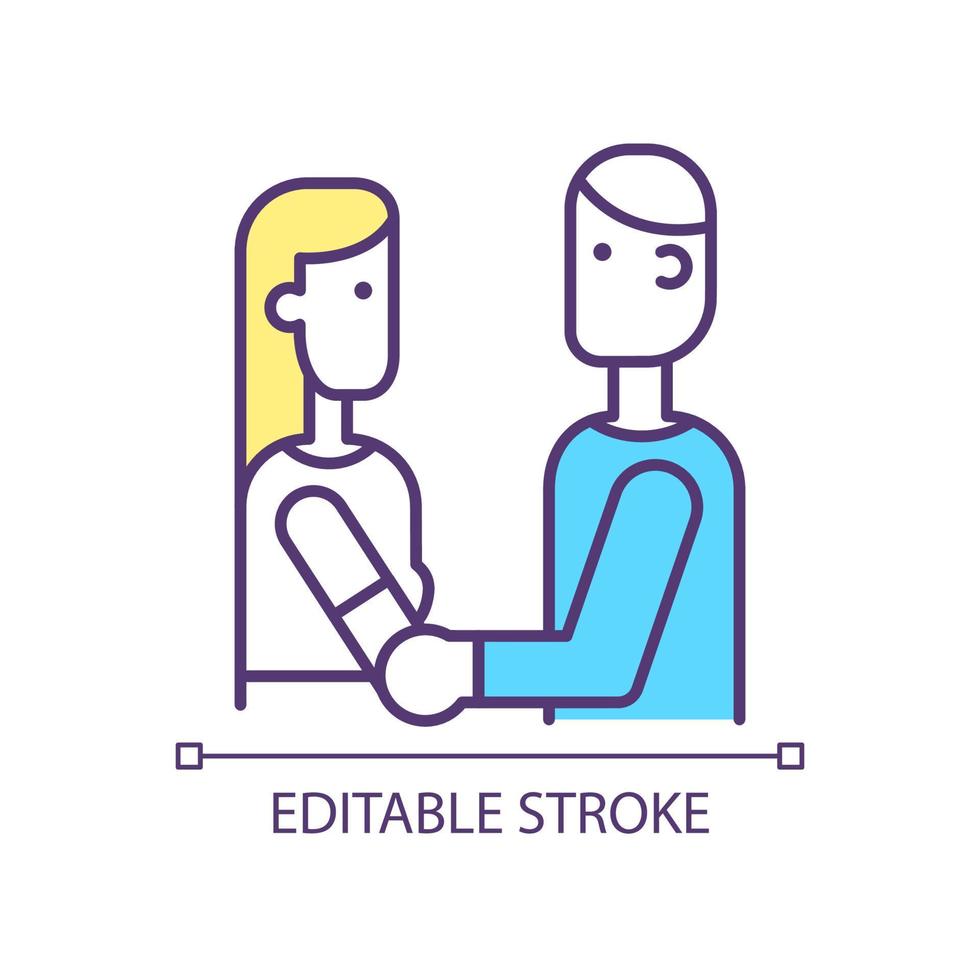 Maintaining healthy relationships with partner RGB color icon. Good listener. Showing empathy and support. Isolated vector illustration. Simple filled line drawing. Editable stroke.