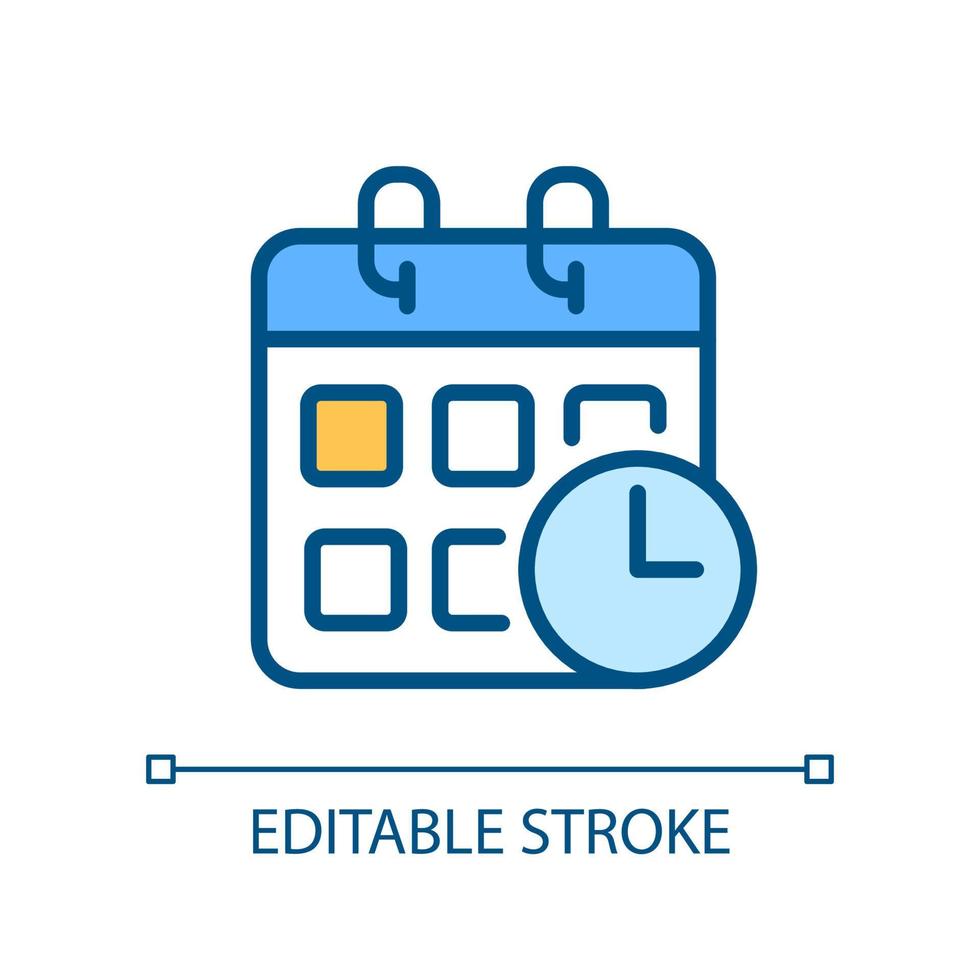 Schedule pixel perfect RGB color icon. Planning activities. Events calendar. Impending deadlines. Isolated vector illustration. Simple filled line drawing. Editable stroke.