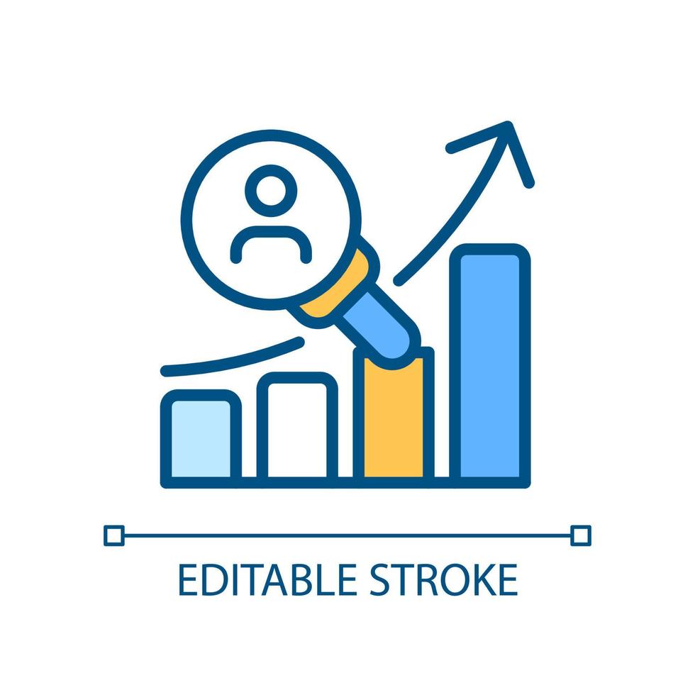 Customer research pixel perfect RGB color icon. Consumer behavior analysis. Identifying preferences. Isolated vector illustration. Simple filled line drawing. Editable stroke.