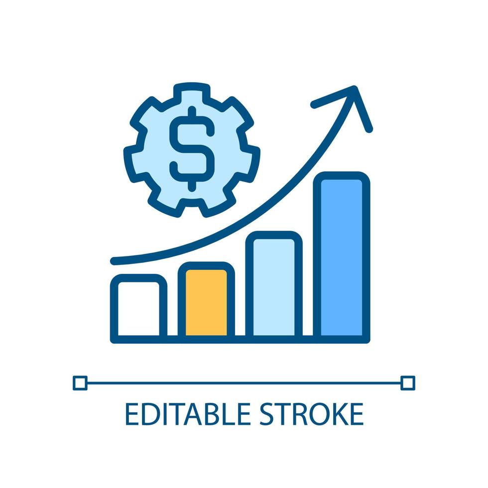 icono de color rgb perfecto de píxeles de presupuesto. ingresos estimados. seguimiento de ingresos y gastos. organizar las finanzas. ilustración vectorial aislada. dibujo de línea rellena simple. trazo editable. vector