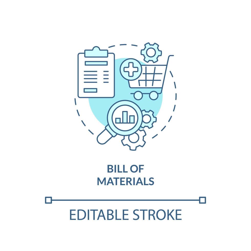 Bill of materials turquoise concept icon. Parts of product. Manufacturing stage abstract idea thin line illustration. Isolated outline drawing. Editable stroke. vector