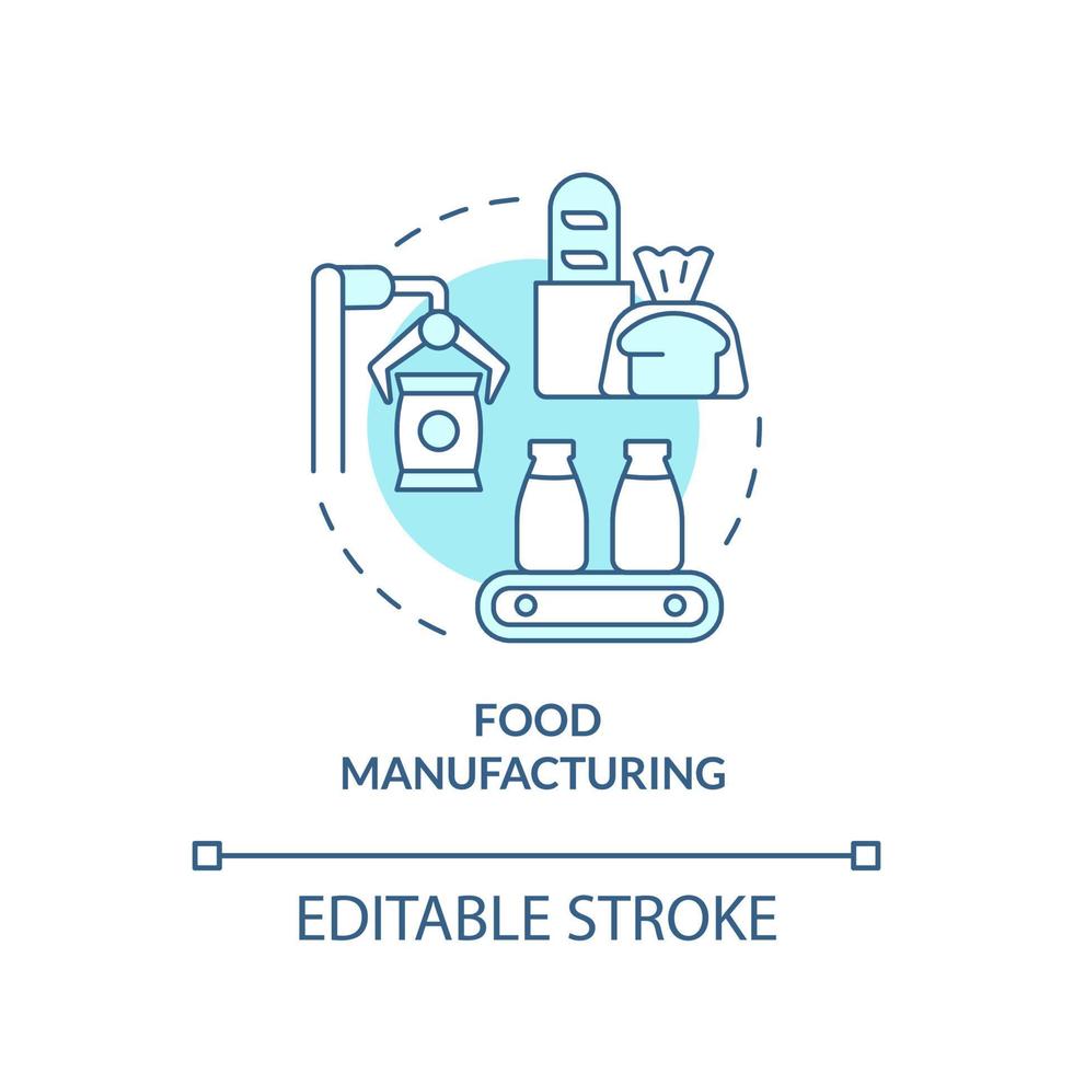 Food manufacturing turquoise concept icon. Production, processing. Business subsector abstract idea thin line illustration. Isolated outline drawing. Editable stroke. vector