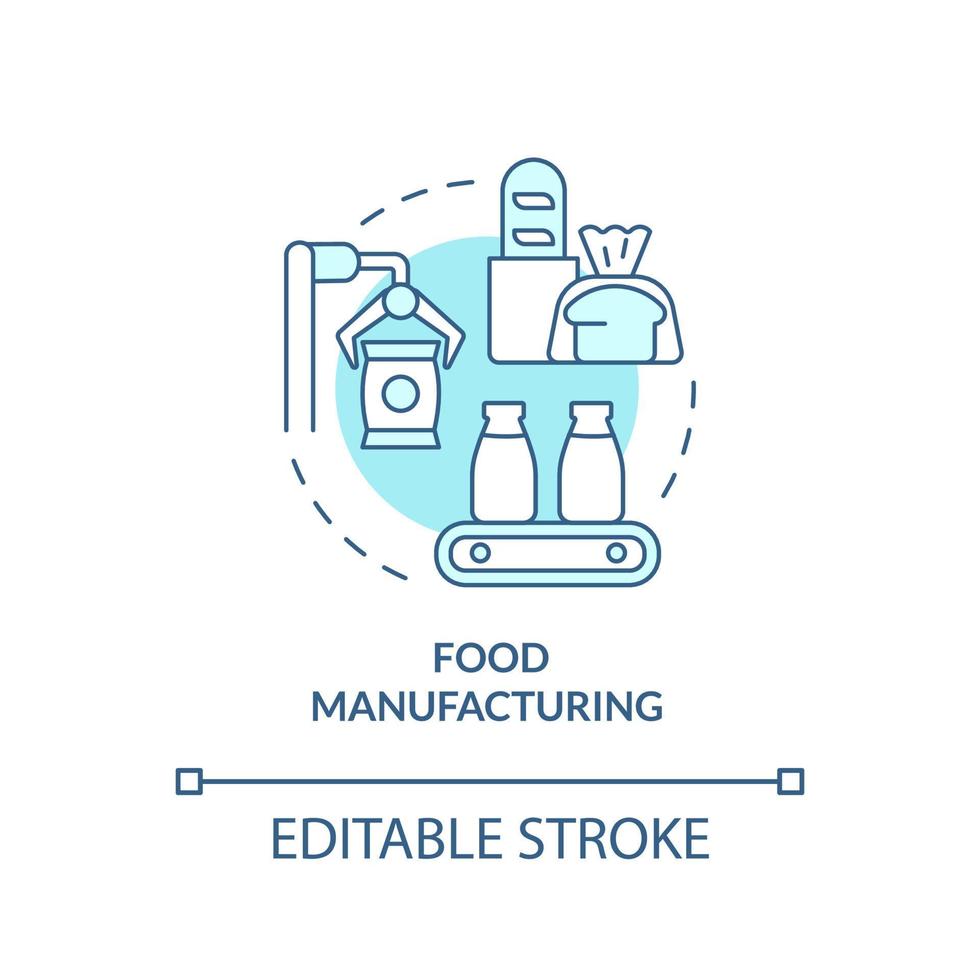 icono de concepto turquesa de fabricación de alimentos. producción, procesamiento. subsector empresarial idea abstracta ilustración de línea delgada. dibujo de contorno aislado. trazo editable. vector