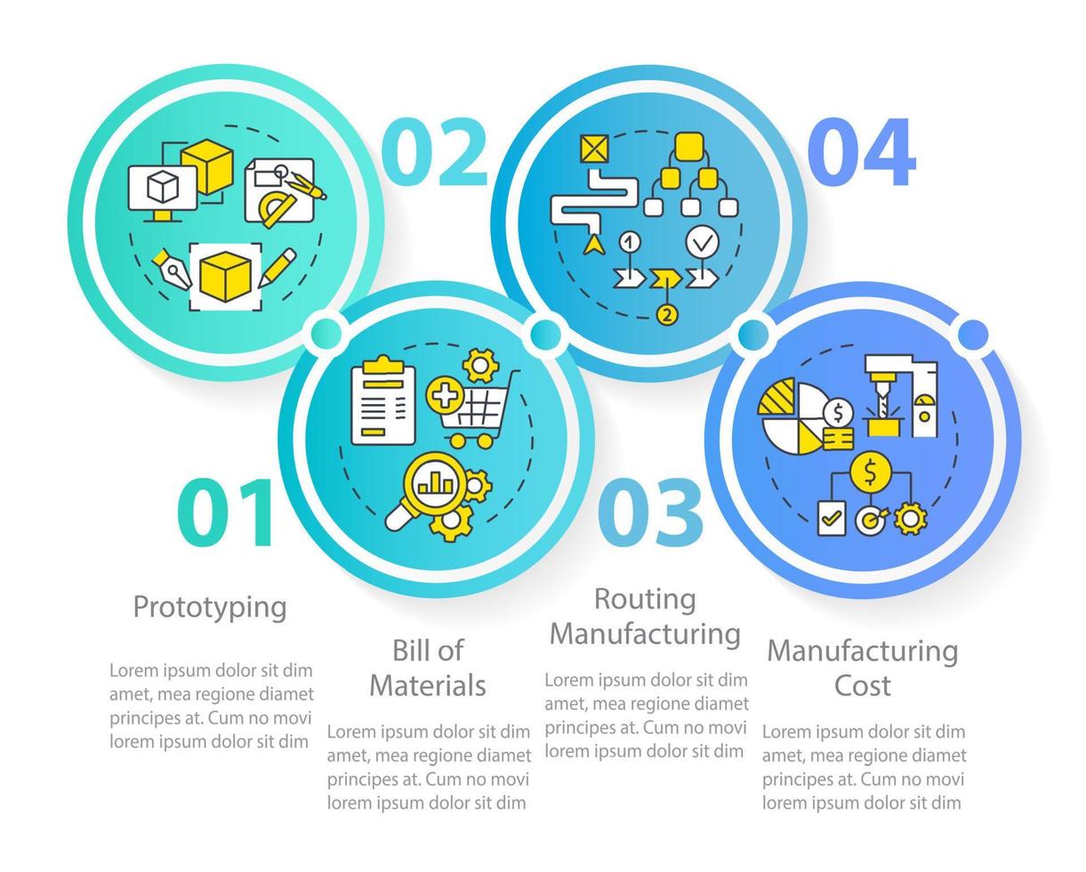 plantilla de infografía de círculo de etapas de producción. proceso de producción. visualización de datos con 4 pasos. gráfico de información de la línea de tiempo del proceso. diseño de flujo de trabajo con iconos de línea. vector