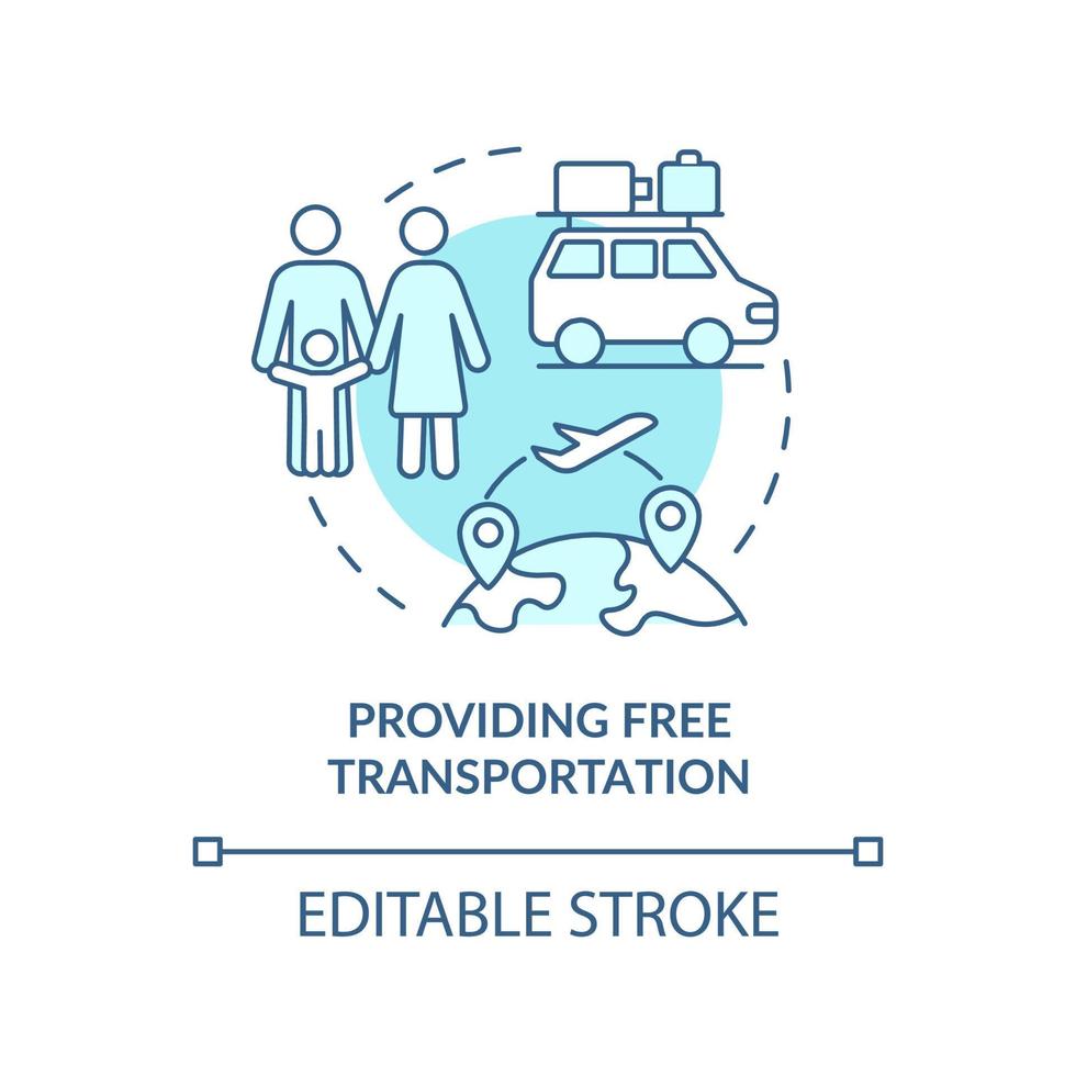 Providing free transportation turquoise concept icon. Government initiative abstract idea thin line illustration. Isolated outline drawing. Editable stroke. vector