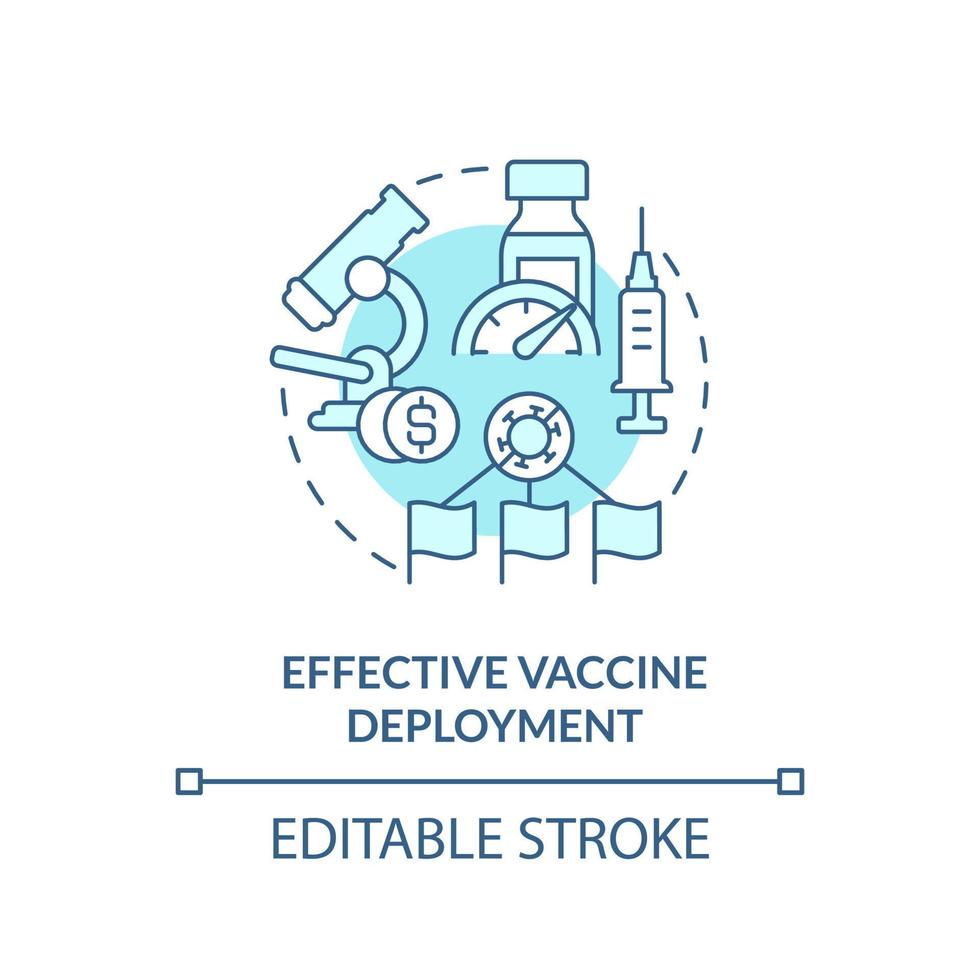 Effective vaccine deployment turquoise concept icon. Global cooperation against covid abstract idea thin line illustration. Isolated outline drawing. Editable stroke. vector