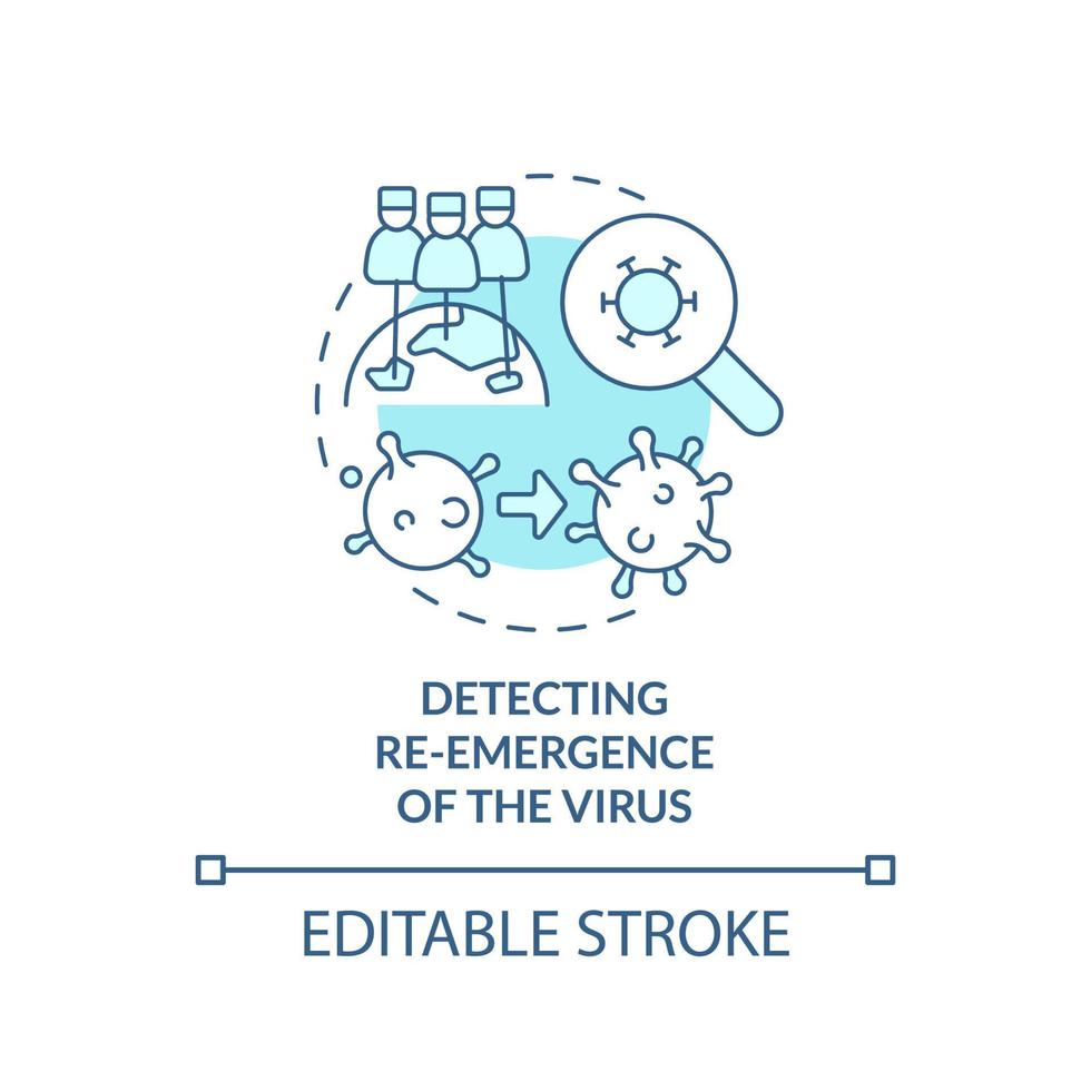 Detecting virus reemergence turquoise concept icon. World cooperation against covid abstract idea thin line illustration. Isolated outline drawing. Editable stroke. vector