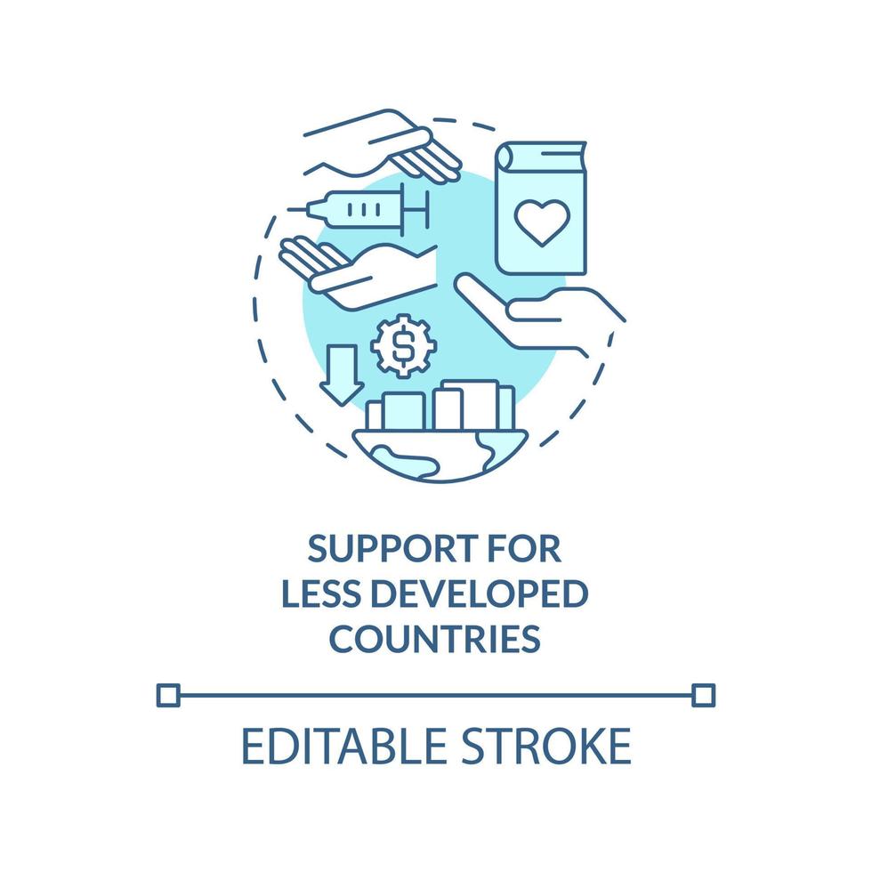 Less developed countries support turquoise concept icon. Global fight against covid abstract idea thin line illustration. Isolated outline drawing. Editable stroke. vector