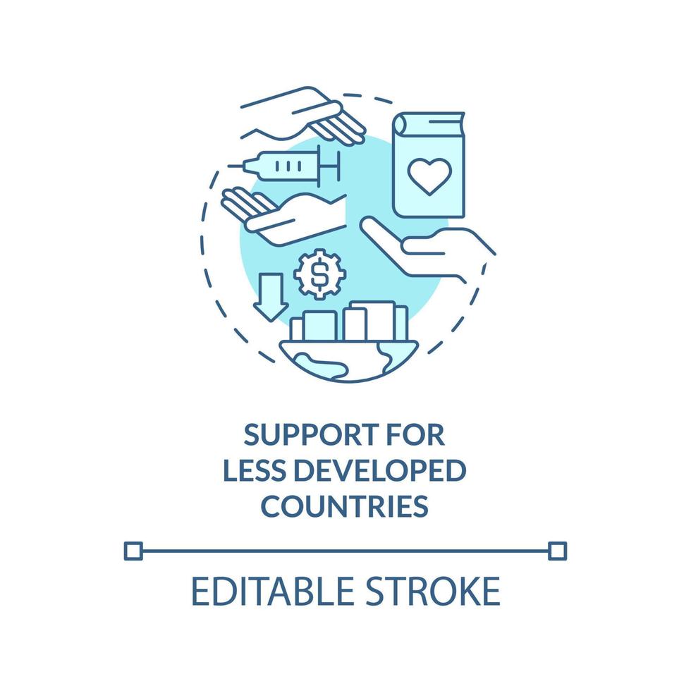 Less developed countries support turquoise concept icon. Global fight against covid abstract idea thin line illustration. Isolated outline drawing. Editable stroke. vector