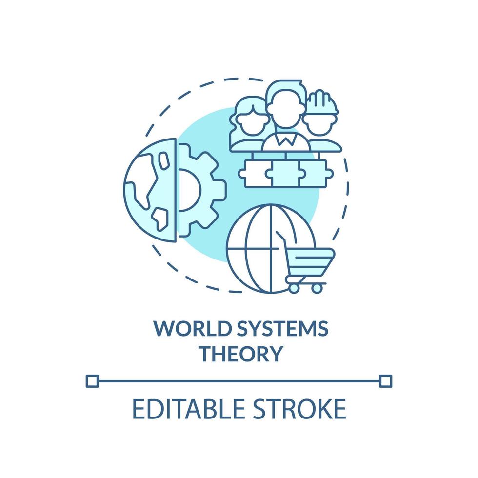 World systems theory turquoise concept icon. Worldwide interdependent economics abstract idea thin line illustration. Isolated outline drawing. Editable stroke. vector