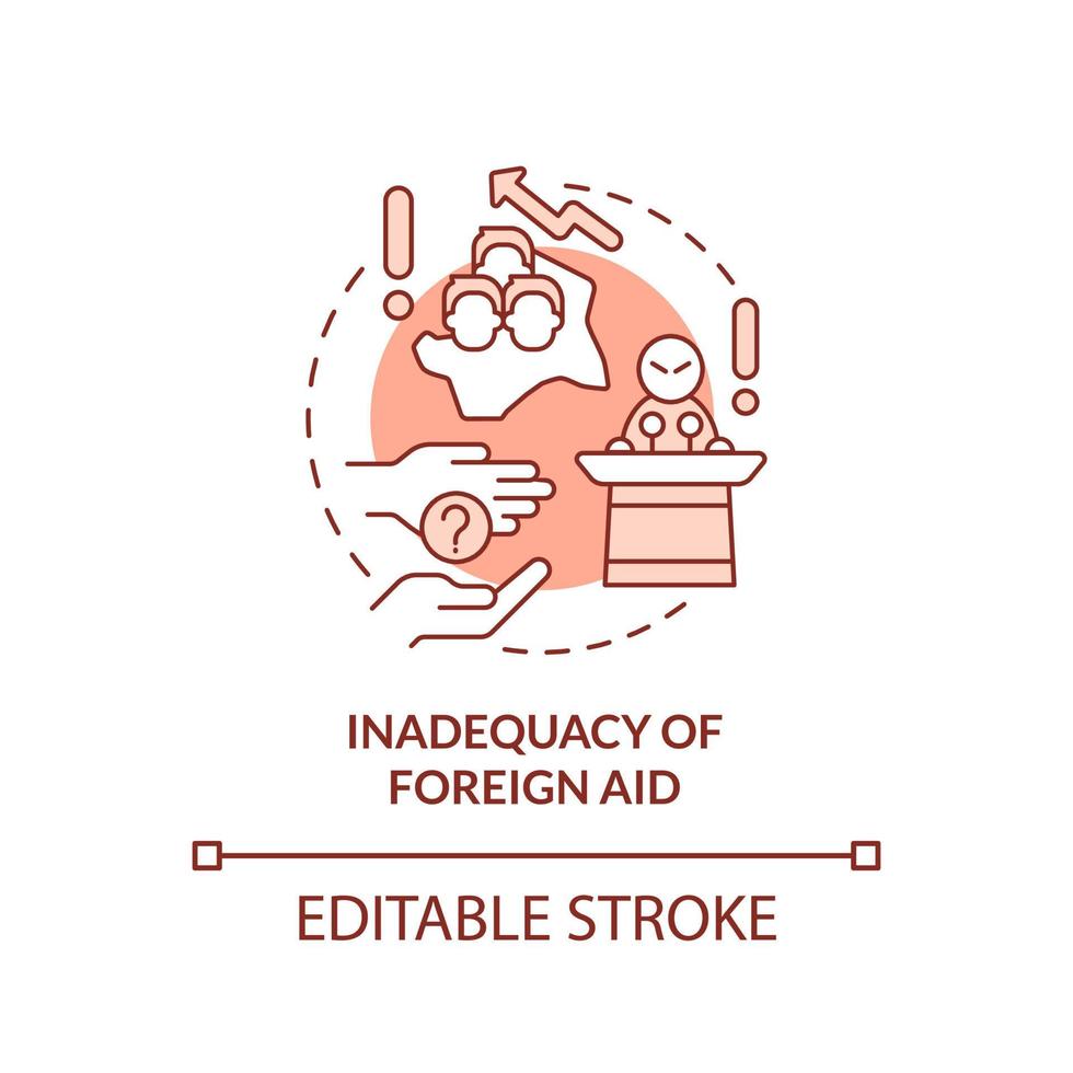 Inadequacy of foreign aid terracotta concept icon. Lack of international cooperation abstract idea thin line illustration. Isolated outline drawing. Editable stroke. vector