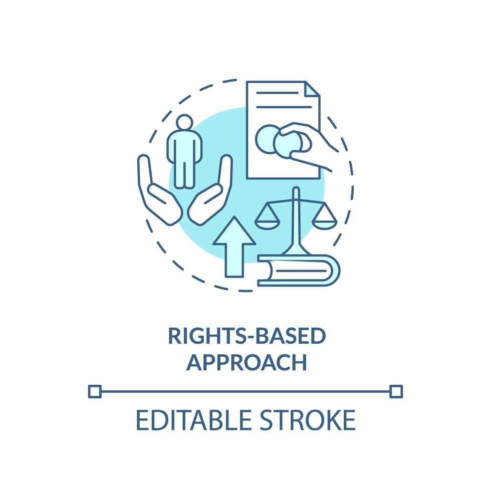 Rights based approach turquoise concept icon. Global development. Global cooperation abstract idea thin line illustration. Isolated outline drawing. Editable stroke. vector