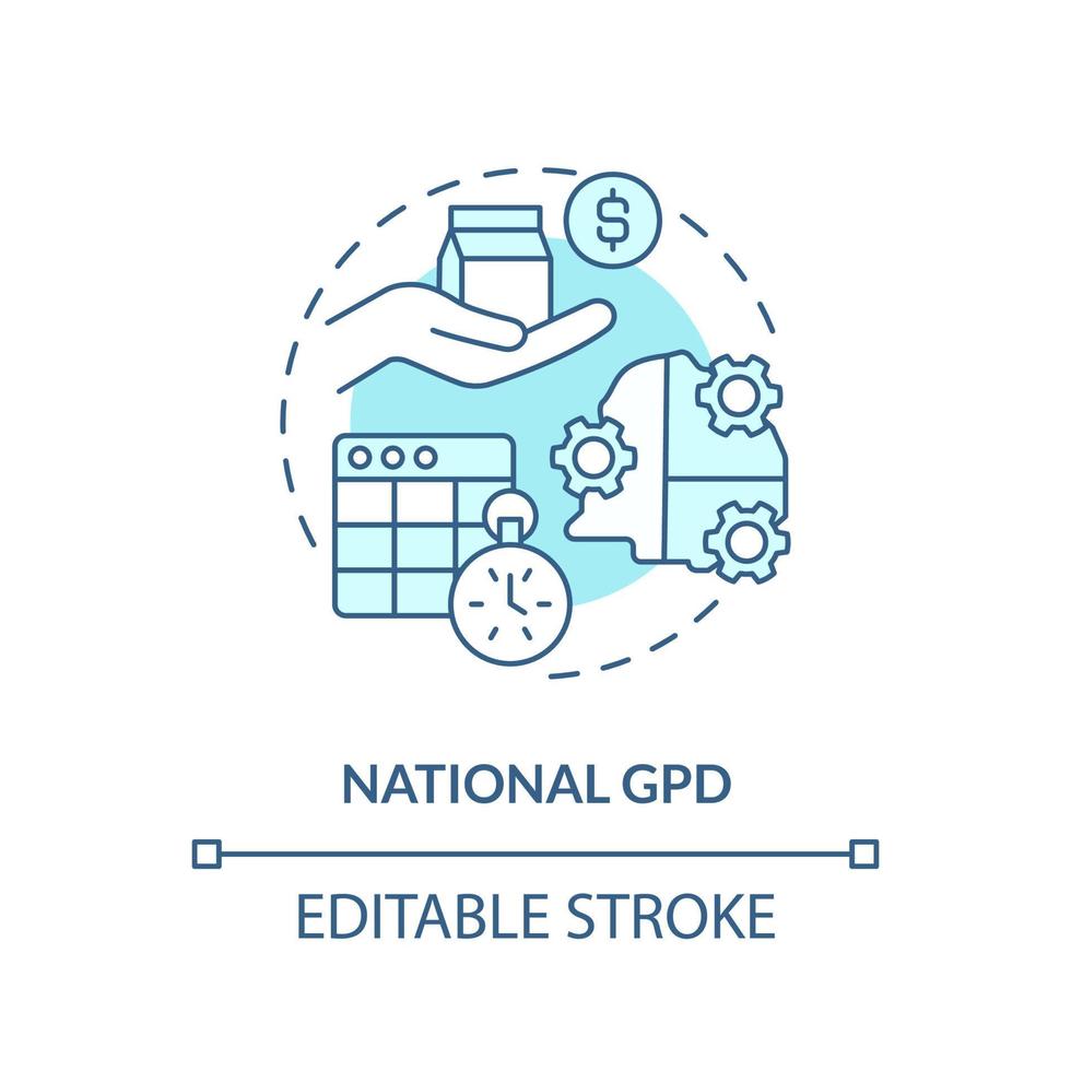 National GDP turquoise concept icon. Measure of human development. Economics growth abstract idea thin line illustration. Isolated outline drawing. Editable stroke. vector