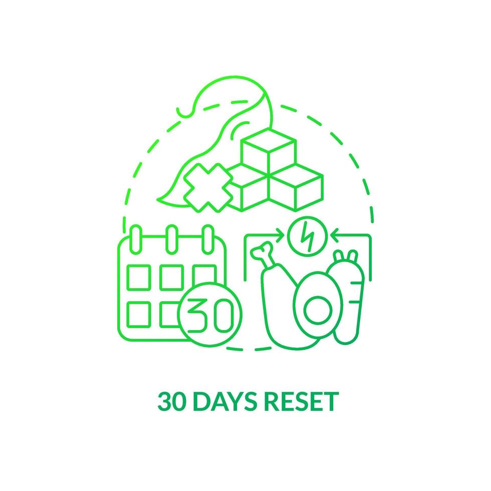 Thirty days reset green gradient concept icon. Healthy food eating program. Trendy diet plan abstract idea thin line illustration. Isolated outline drawing. vector