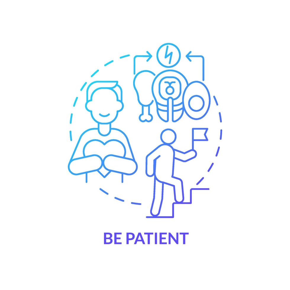 Be patient blue gradient concept icon. Set healthy habits. Weight loss. Approaches to healthy diet abstract idea thin line illustration. Isolated outline drawing. vector