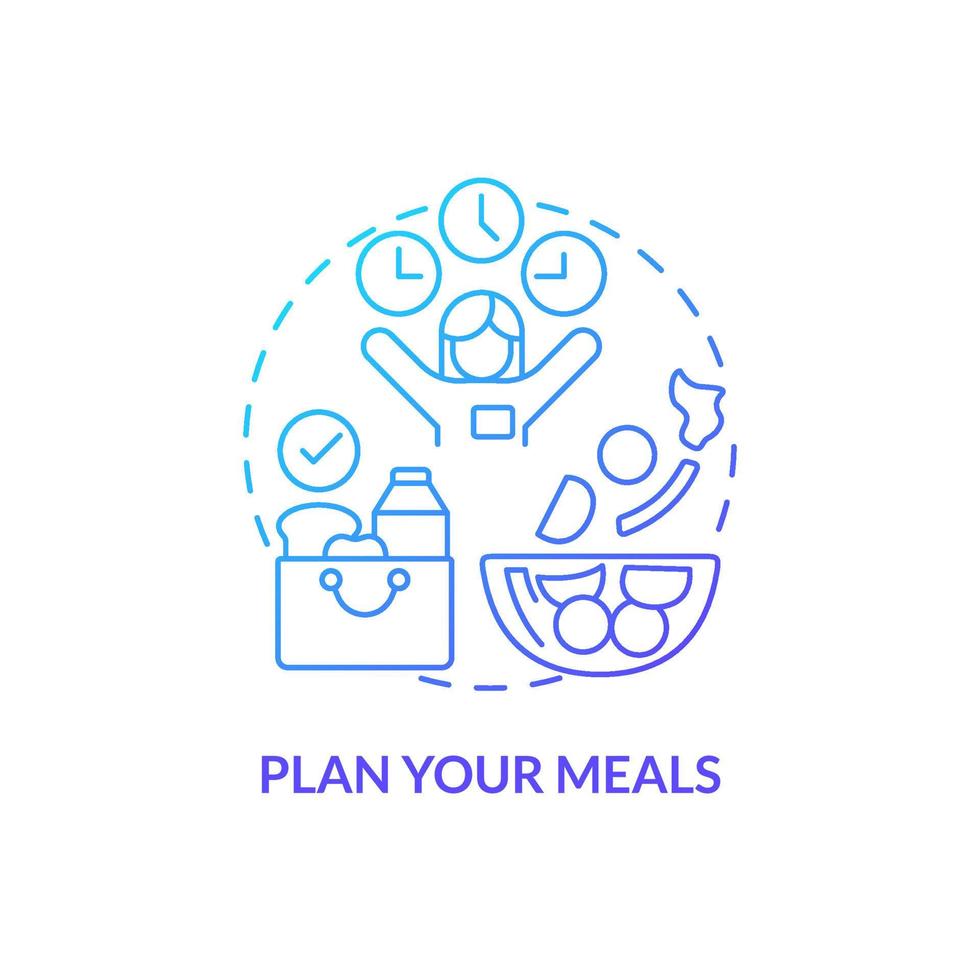 Plan your meals blue gradient concept icon. Healthy food. Maintaining weight after long term diet abstract idea thin line illustration. Isolated outline drawing. vector