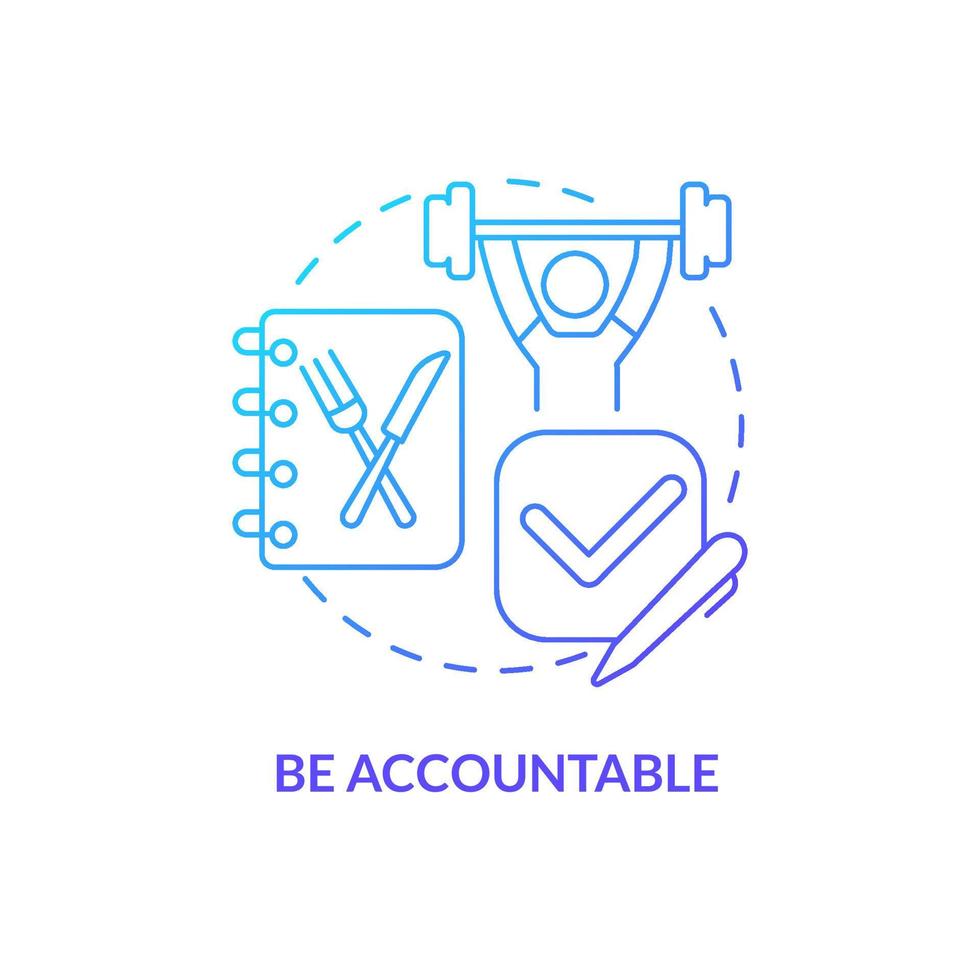 Be accountable blue gradient concept icon. Write down what you eat. Maintaining weight after diet abstract idea thin line illustration. Isolated outline drawing. vector