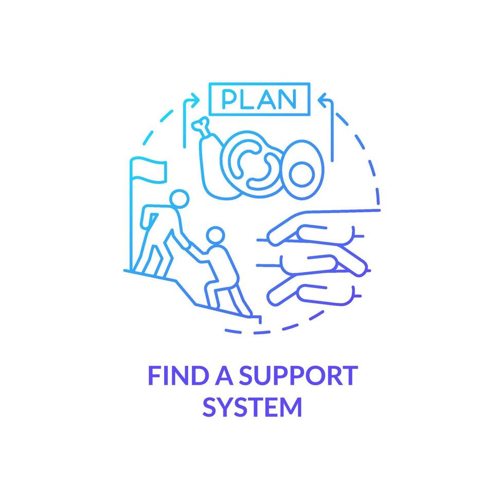 encontrar el icono de concepto de degradado azul del sistema de soporte. mantener el peso después de una dieta larga en calorías idea abstracta ilustración de línea delgada. dibujo de contorno aislado. vector