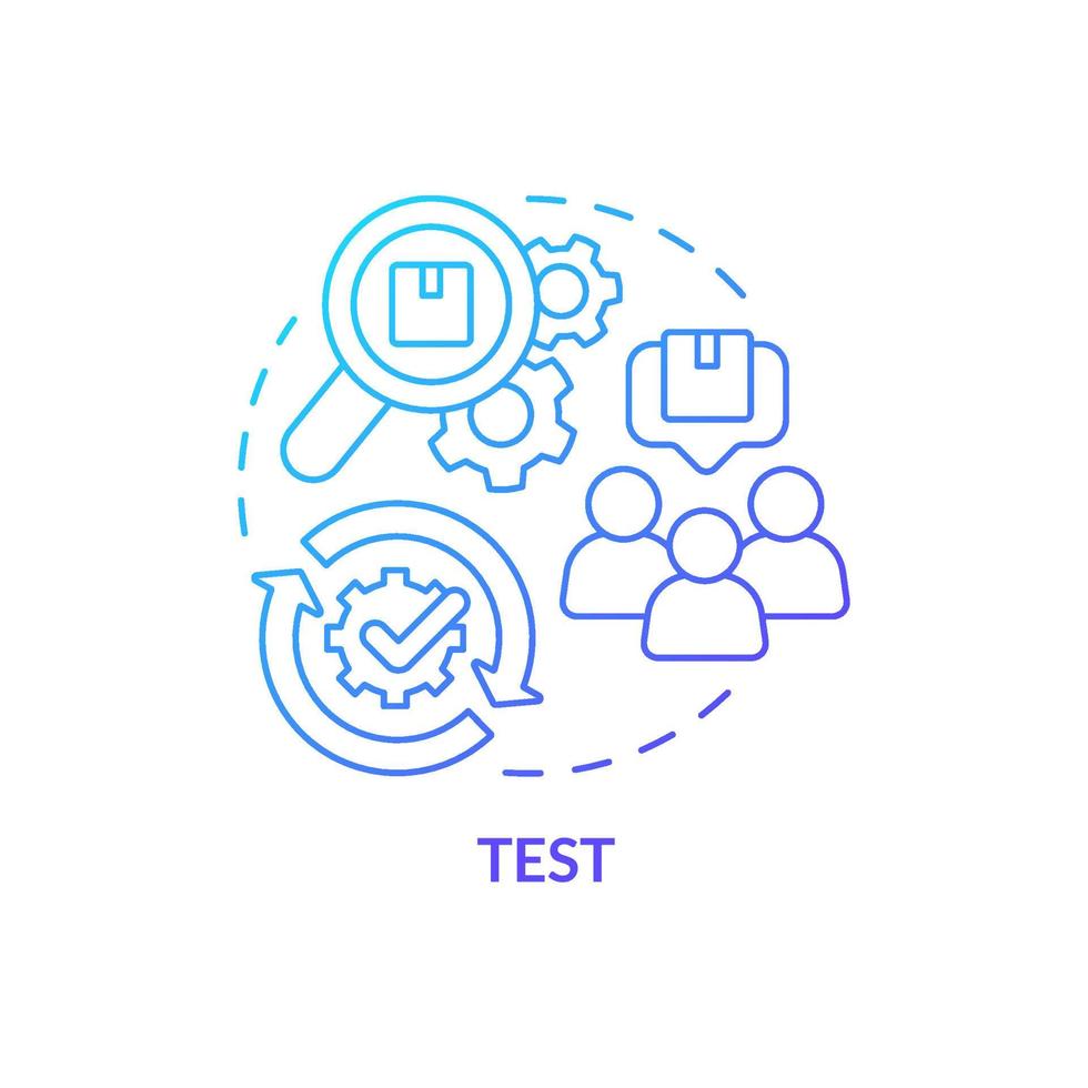 Test blue gradient concept icon. Search product qualities in work. Design thinking process abstract idea thin line illustration. Isolated outline drawing. vector