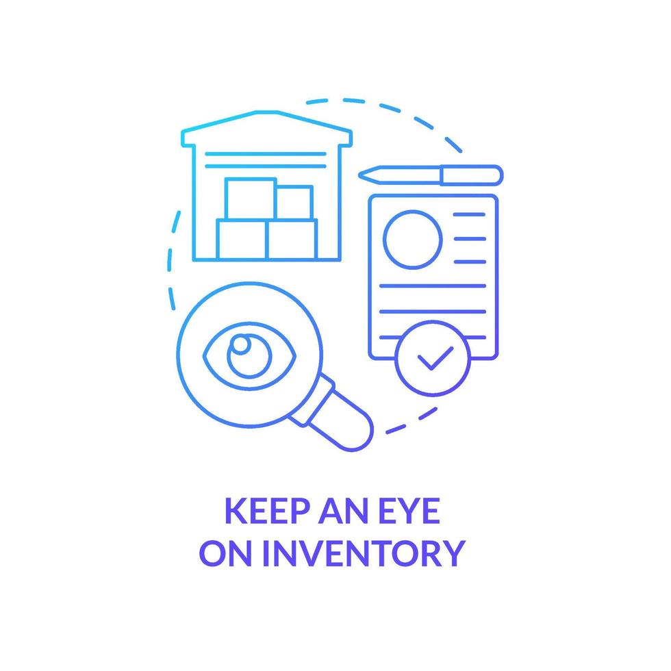 Keep eye on inventory blue gradient concept icon. Tools checkup. Way to increase business efficiency abstract idea thin line illustration. Isolated outline drawing. vector