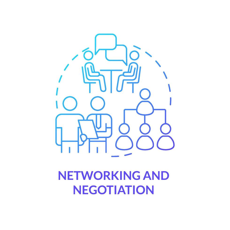 Networking and negotiation blue gradient concept icon. Soft skills experts. Business development abstract idea thin line illustration. Isolated outline drawing. vector