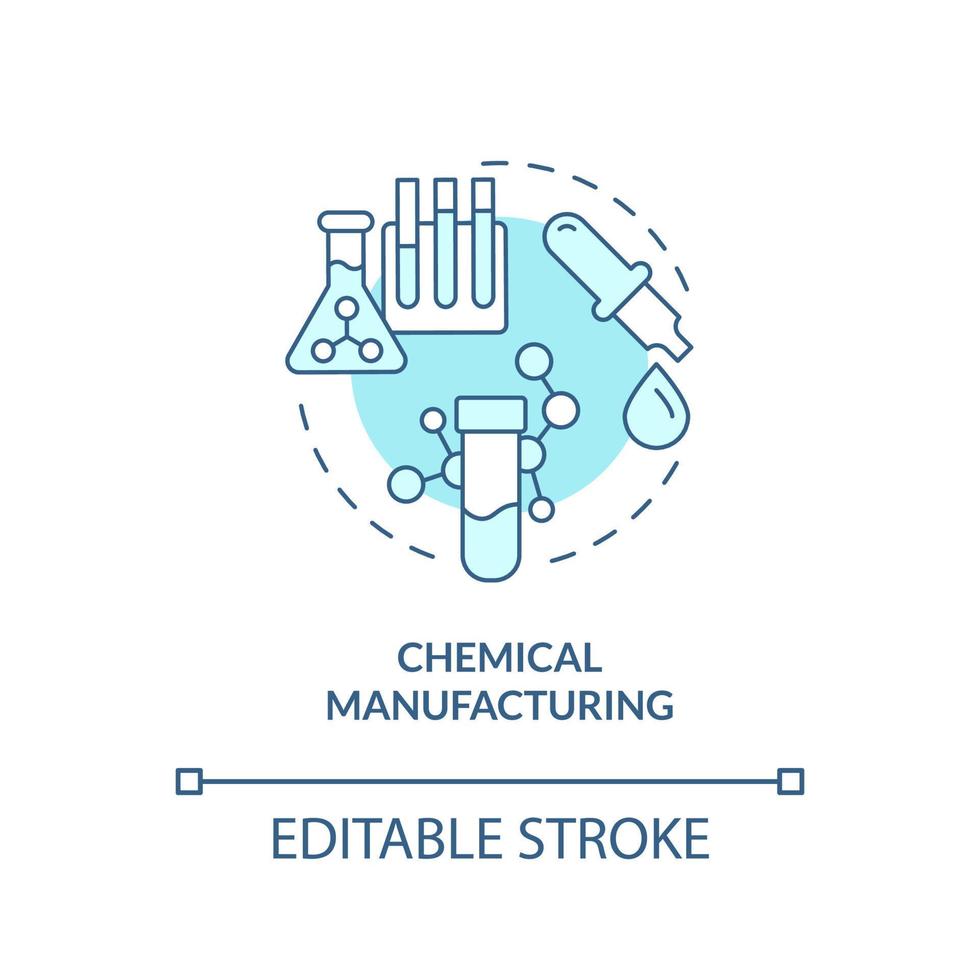Chemical manufacturing turquoise concept icon. Synthetic substances. Subsector abstract idea thin line illustration. Isolated outline drawing. Editable stroke. vector