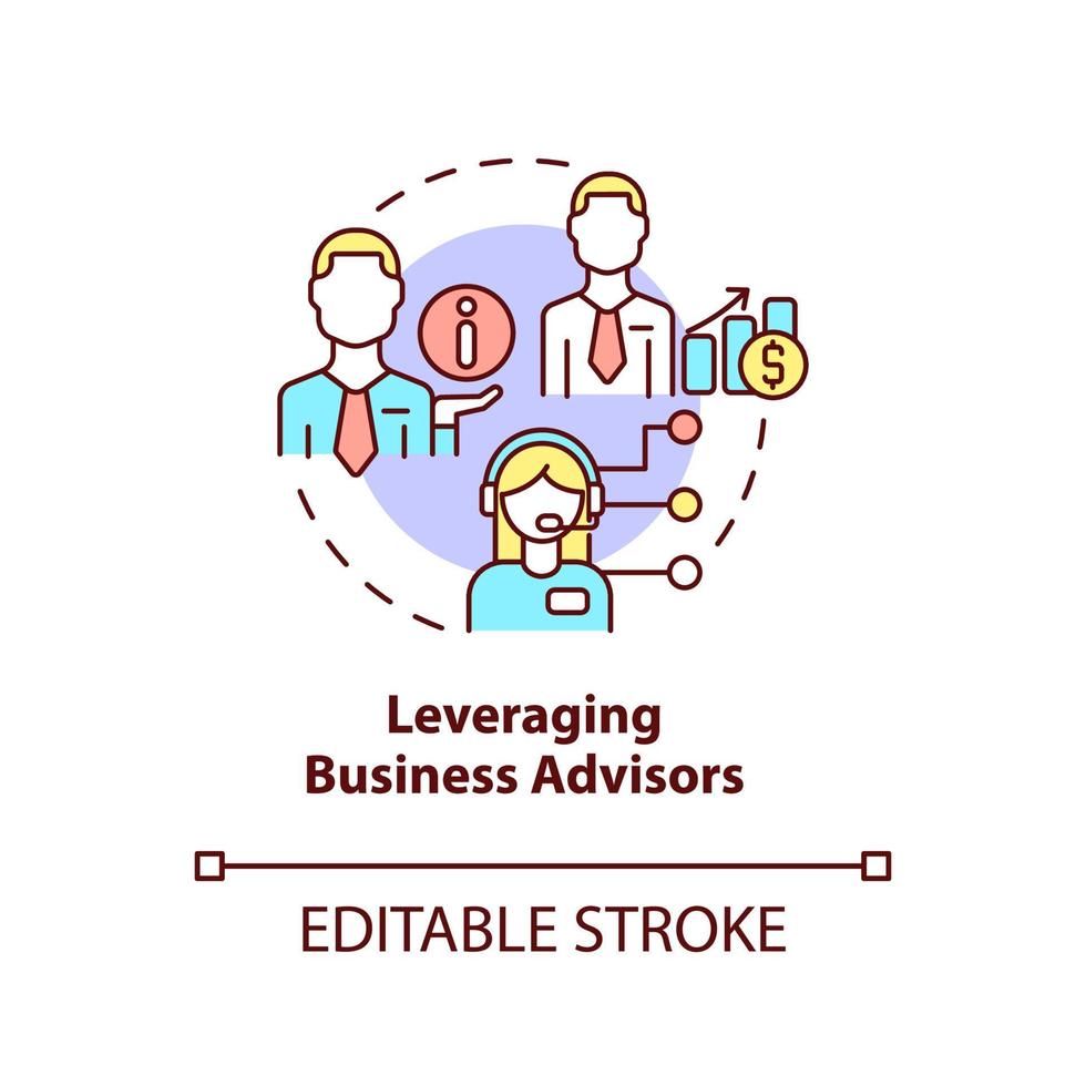 Leveraging business advisors concept icon. Biggest business strategy issue abstract idea thin line illustration. Isolated outline drawing. Editable stroke. vector