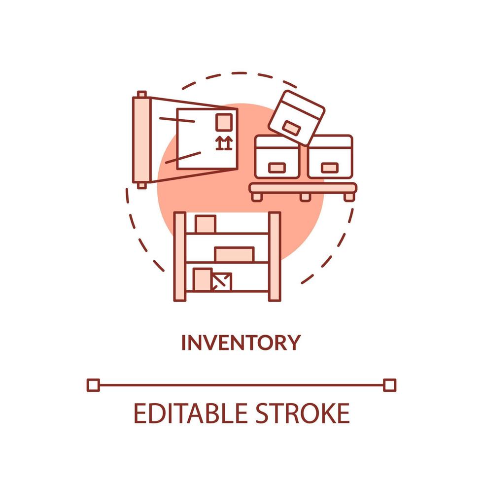 Inventory red concept icon. Goods in process and raw materials. Type of muda abstract idea thin line illustration. Isolated outline drawing. Editable stroke. vector