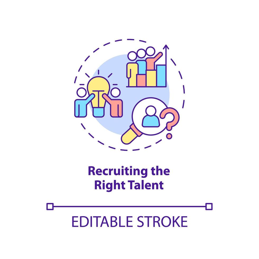 Recruiting right talent concept icon. Biggest challenge facing business abstract idea thin line illustration. Employment. Isolated outline drawing. Editable stroke. vector