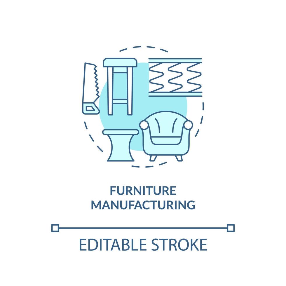 Furniture manufacturing turquoise concept icon. Woodworking industry. Subsector abstract idea thin line illustration. Isolated outline drawing. Editable stroke. vector