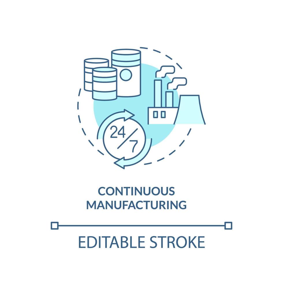 icono de concepto turquesa de fabricación continua. tipo de procesos de fabricación idea abstracta ilustración de línea delgada. dibujo de contorno aislado. trazo editable. vector