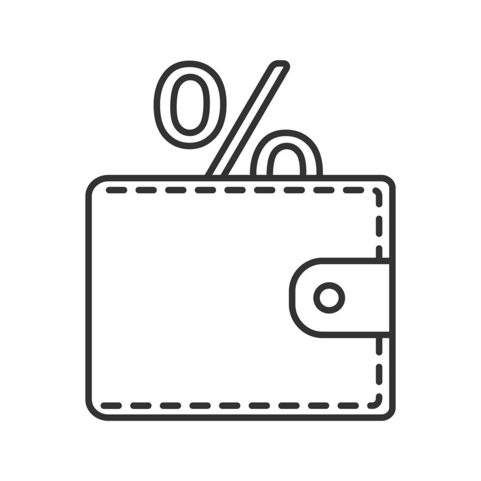 icono lineal de ahorro de dinero. ilustración de línea delgada. cartera con porcentaje dentro. símbolo de contorno dibujo de contorno aislado vectorial vector