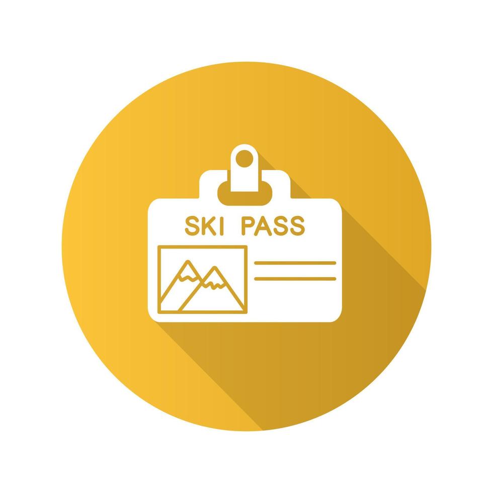 icono de glifo de sombra larga de diseño plano de insignia de pase de esquí. billete de ascensor. ilustración de silueta vectorial vector