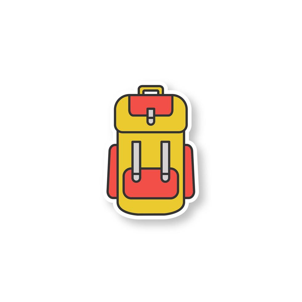 Camping backpack patch. Rucksack, knapsack. Color sticker. Vector isolated illustration