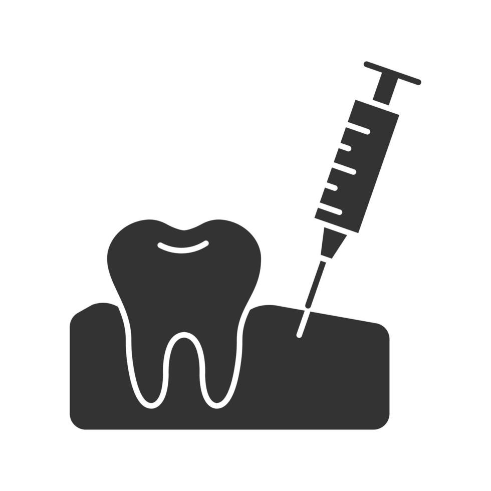 Gum injection glyph icon. Dental anesthesia. Silhouette symbol. Negative space. Vector isolated illustration