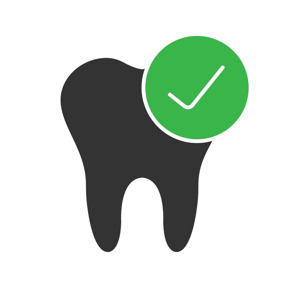 Healthy teeth glyph icon. Tooth with check mark. Silhouette symbol. Negative space. Vector isolated illustration