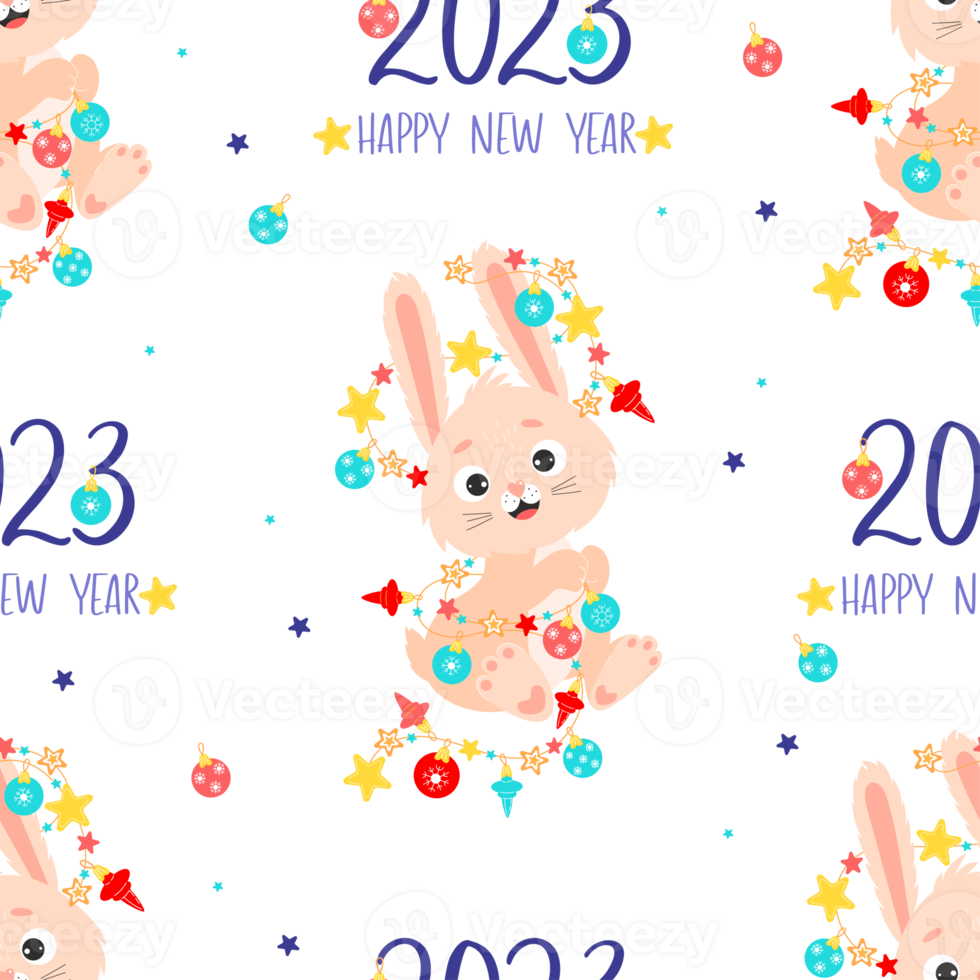 2023 Year of the Rabbit. Seamless pattern with cute bunny png