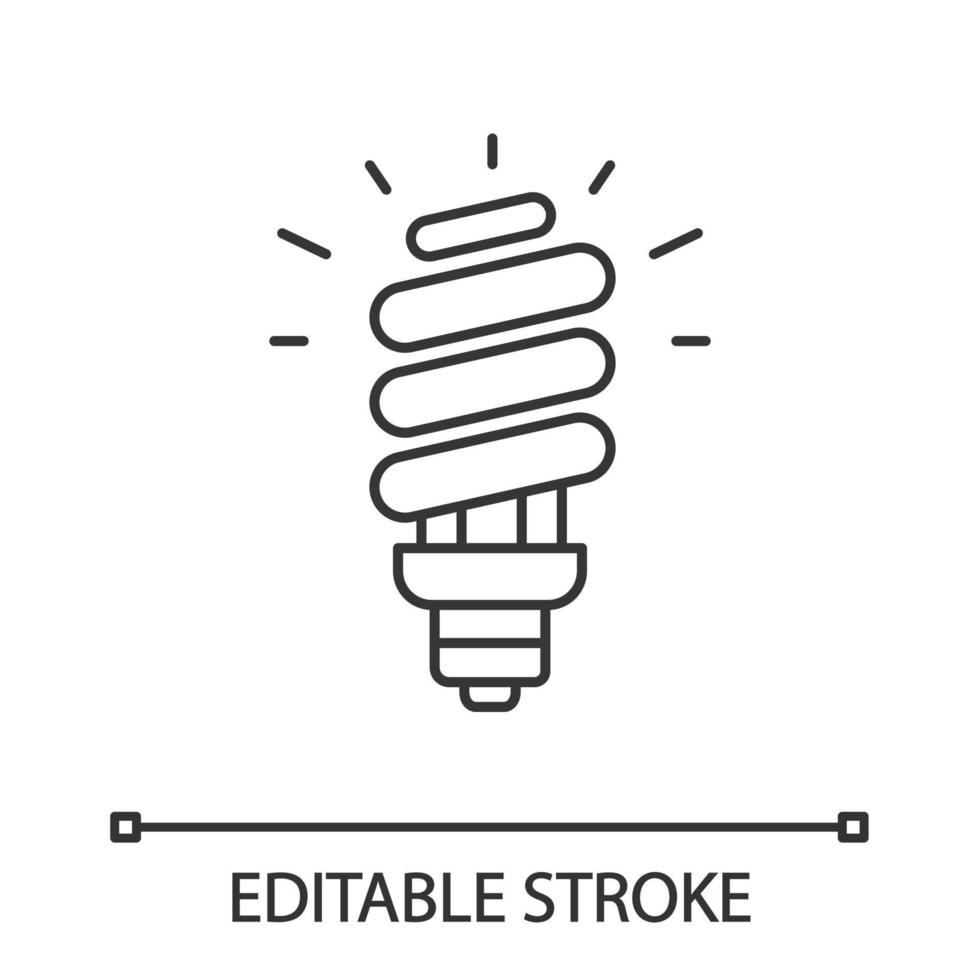 Energy saving light bulb linear icon. Compact fluorescent lamp. Thin line illustration. Energy efficiency light. Contour symbol. Vector isolated outline drawing. Editable stroke