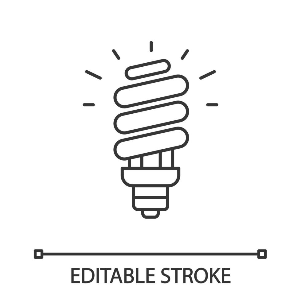 icono lineal de bombilla de ahorro de energía. lámpara compacta fluorescente. ilustración de línea delgada. luz de eficiencia energética. símbolo de contorno dibujo de contorno aislado vectorial. trazo editable vector