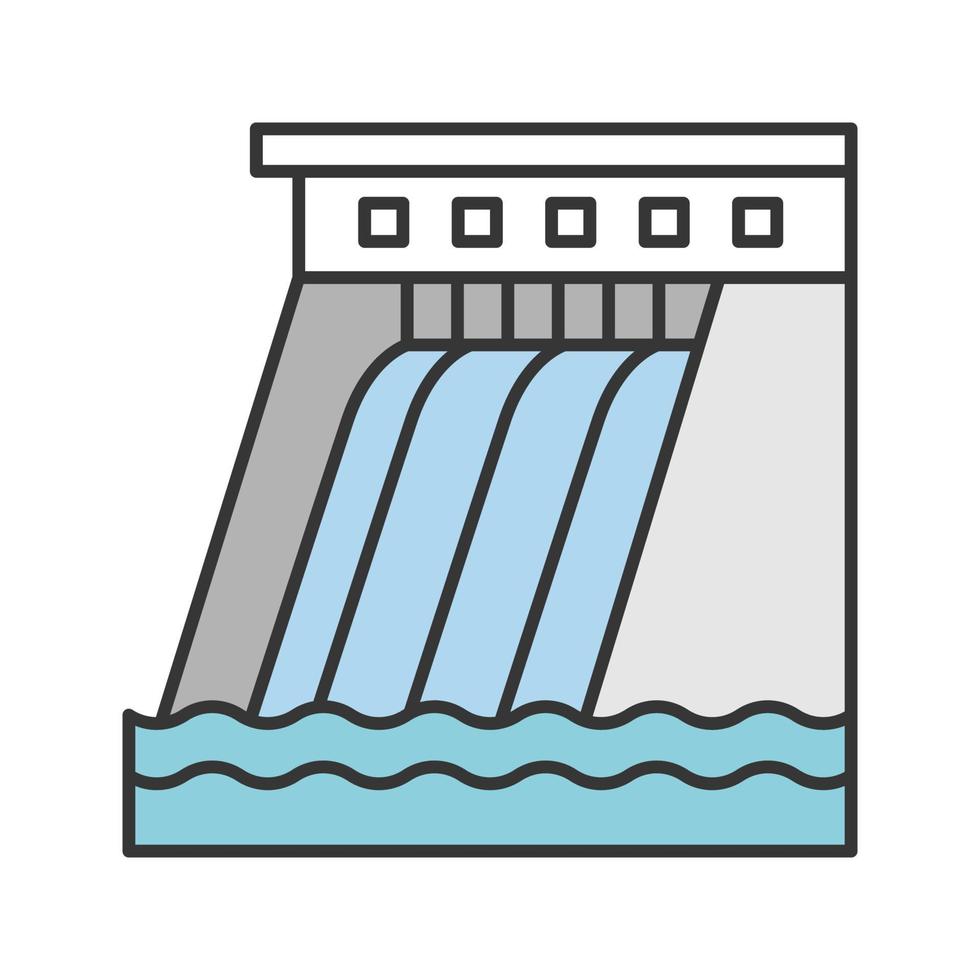 Hydroelectric dam color icon. Water energy plant. Hydropower. Hydroelectricity. Isolated vector illustration