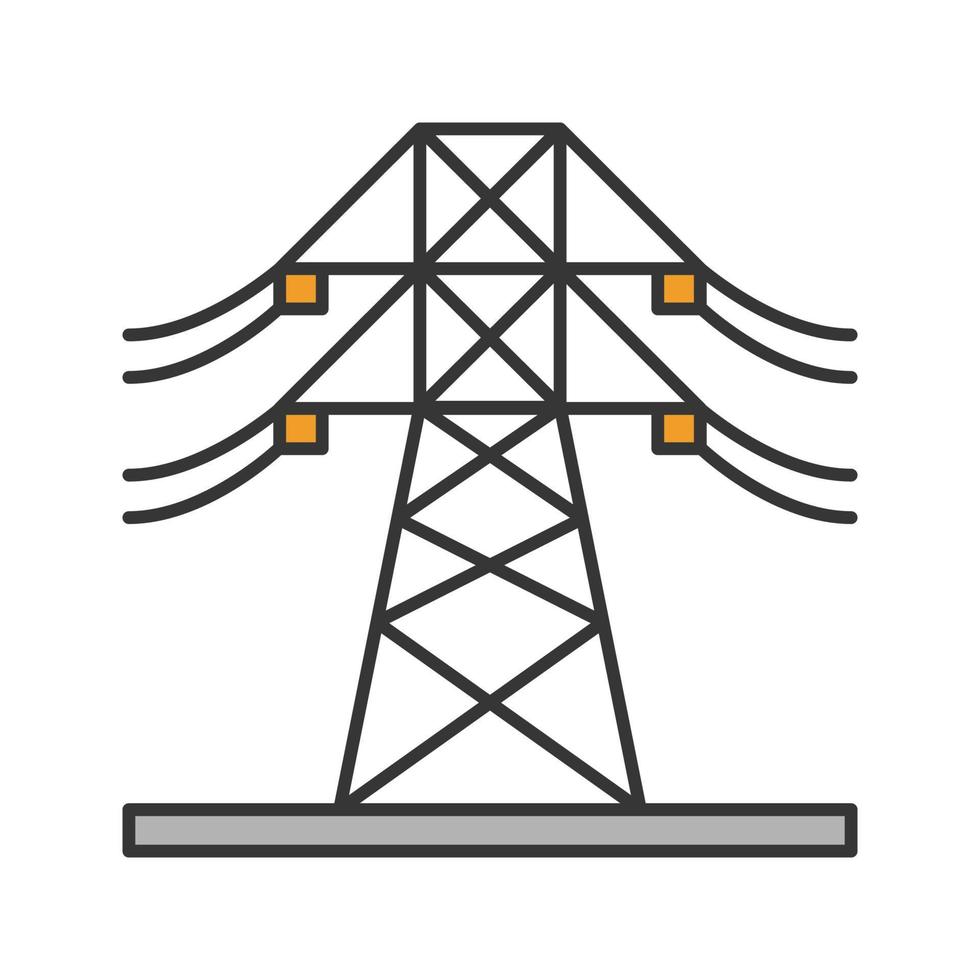 High voltage electric line color icon. Powerline. Electric power pylon. Transmission tower. Isolated vector illustration