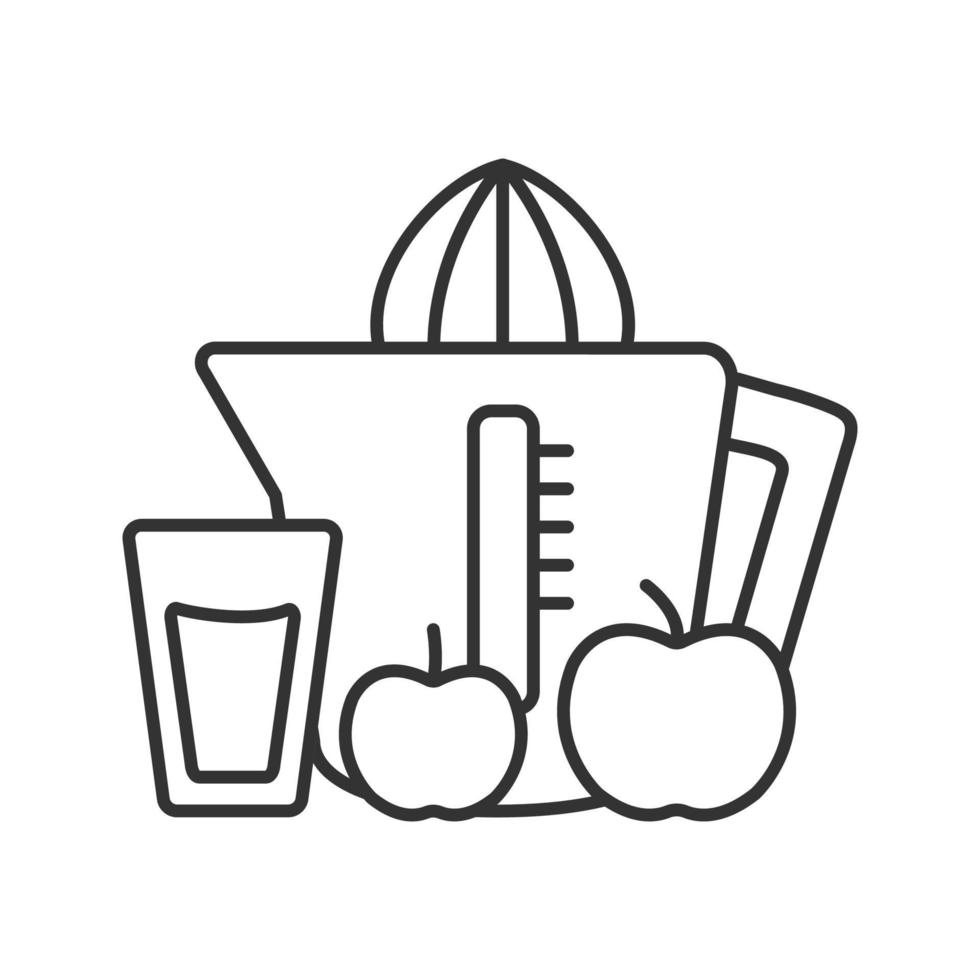 Juicer linear icon. Thin line illustration. Juicing machine. Homemade apple juice. Contour symbol. Vector isolated outline drawing