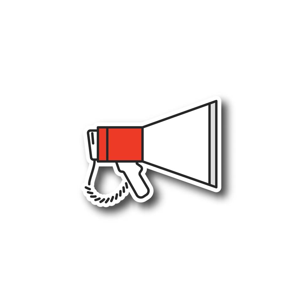 Megaphone patch. Breaking news. Announcement. Bullhorn. Color sticker. Vector isolated illustration