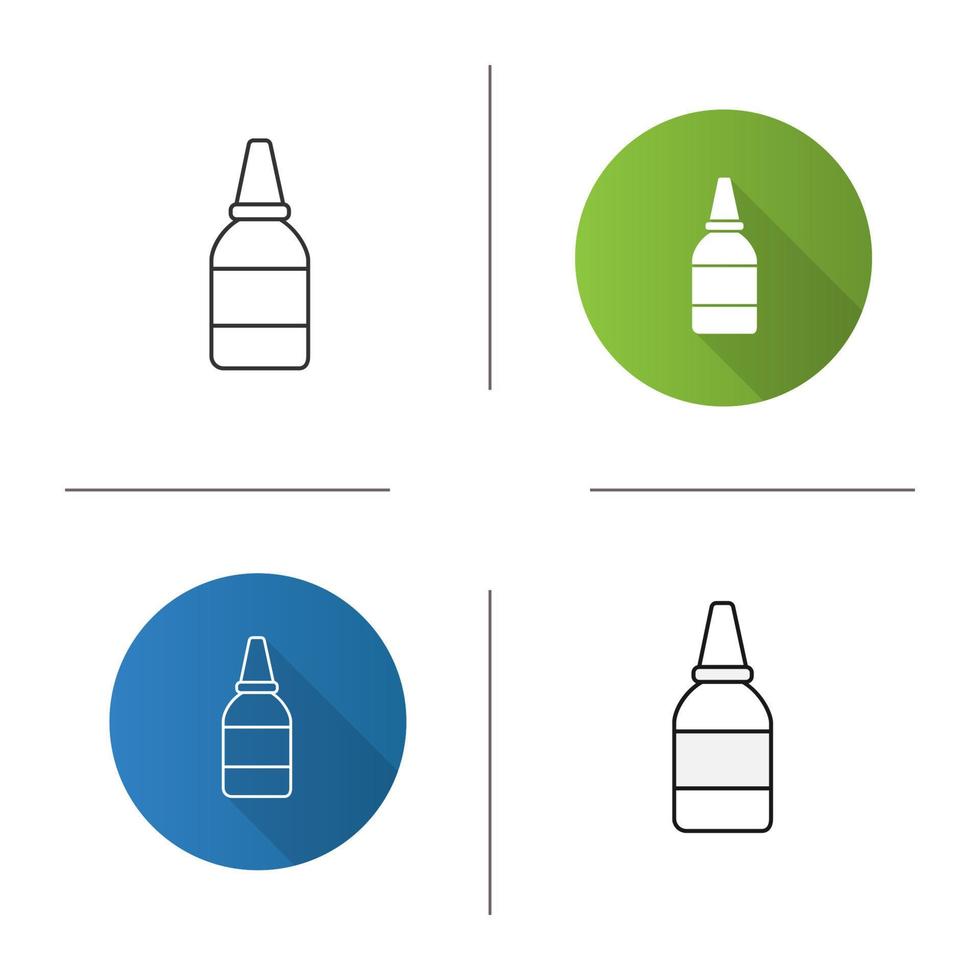 Eye or nasal drops icon. Flat design, linear and color styles. Isolated vector illustrations