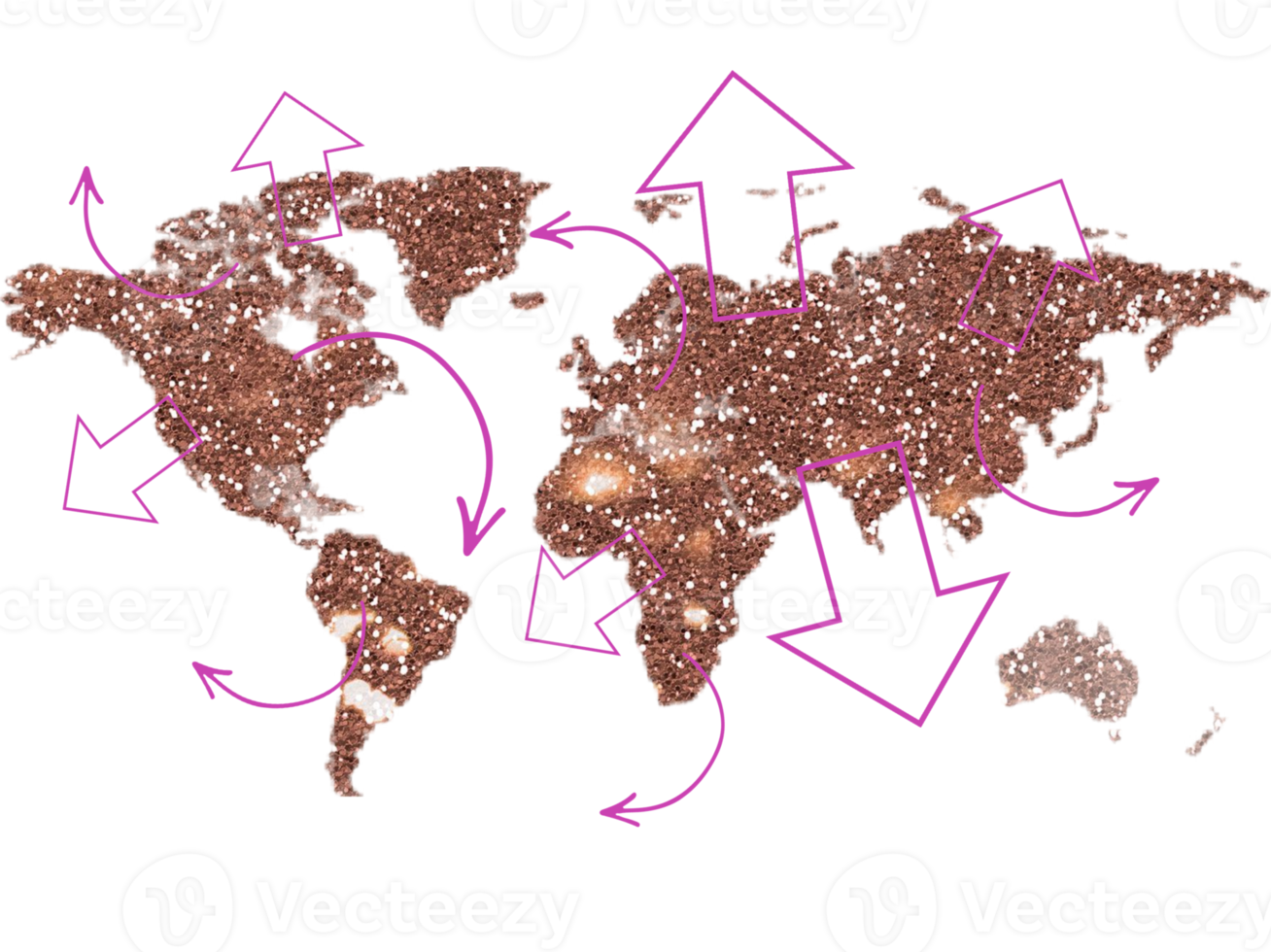 carte du monde avec fond d'étoiles. film, direction, flèches et éléments graphiques. png