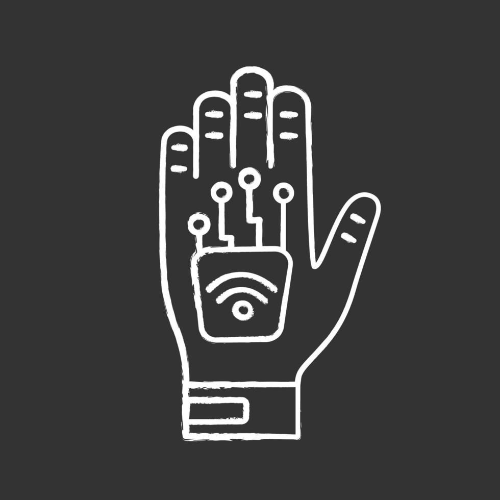 Human microchip implant in hand chalk icon. NFC implant. Implanted RFID