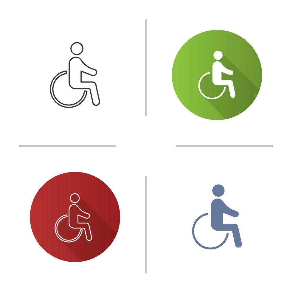 Accessible icon. Disability. Disabled person. Handicap. Man in wheelchair. Flat design, linear and color styles. Isolated vector illustrations