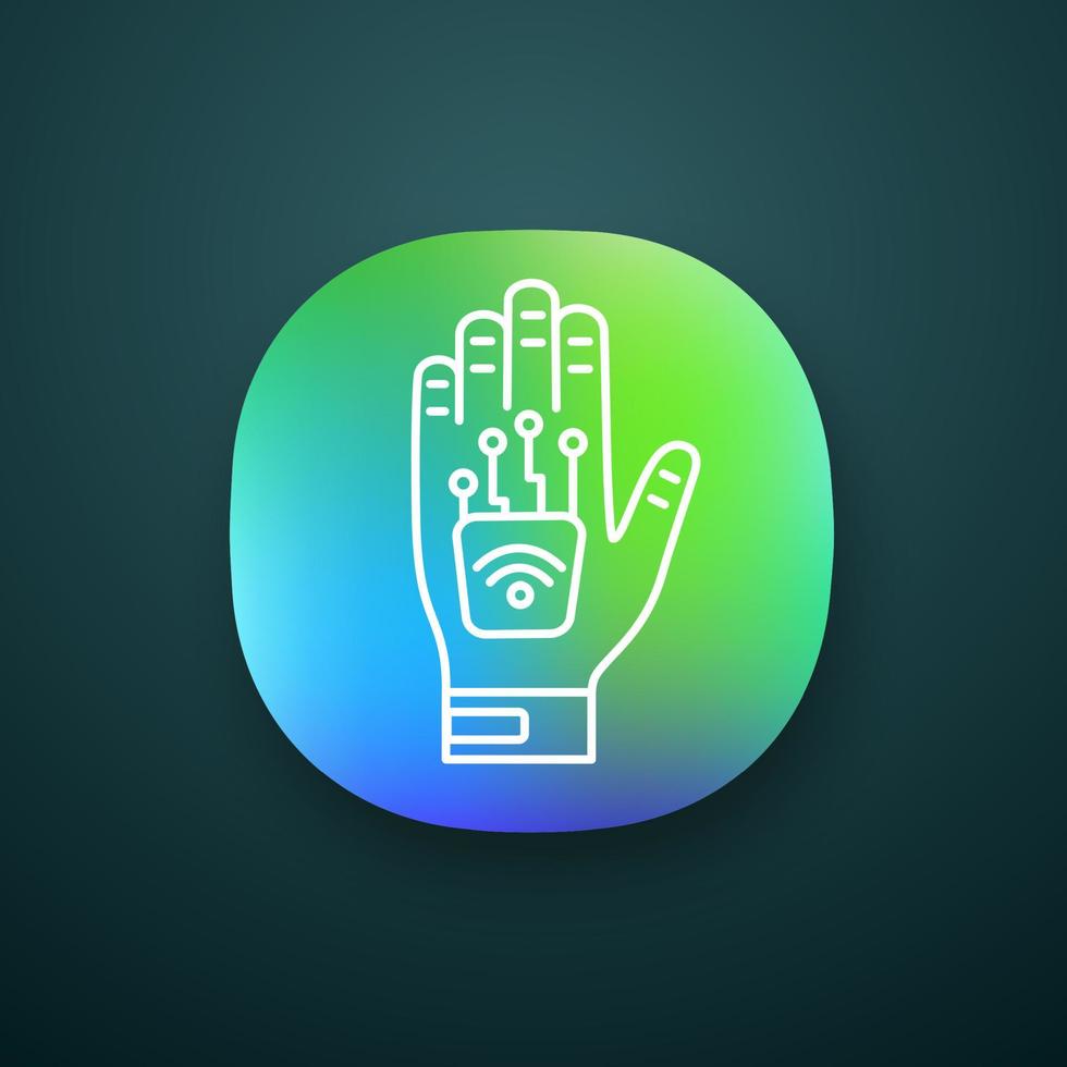 Human microchip implant in hand app icon. NFC implant. Implanted RFID